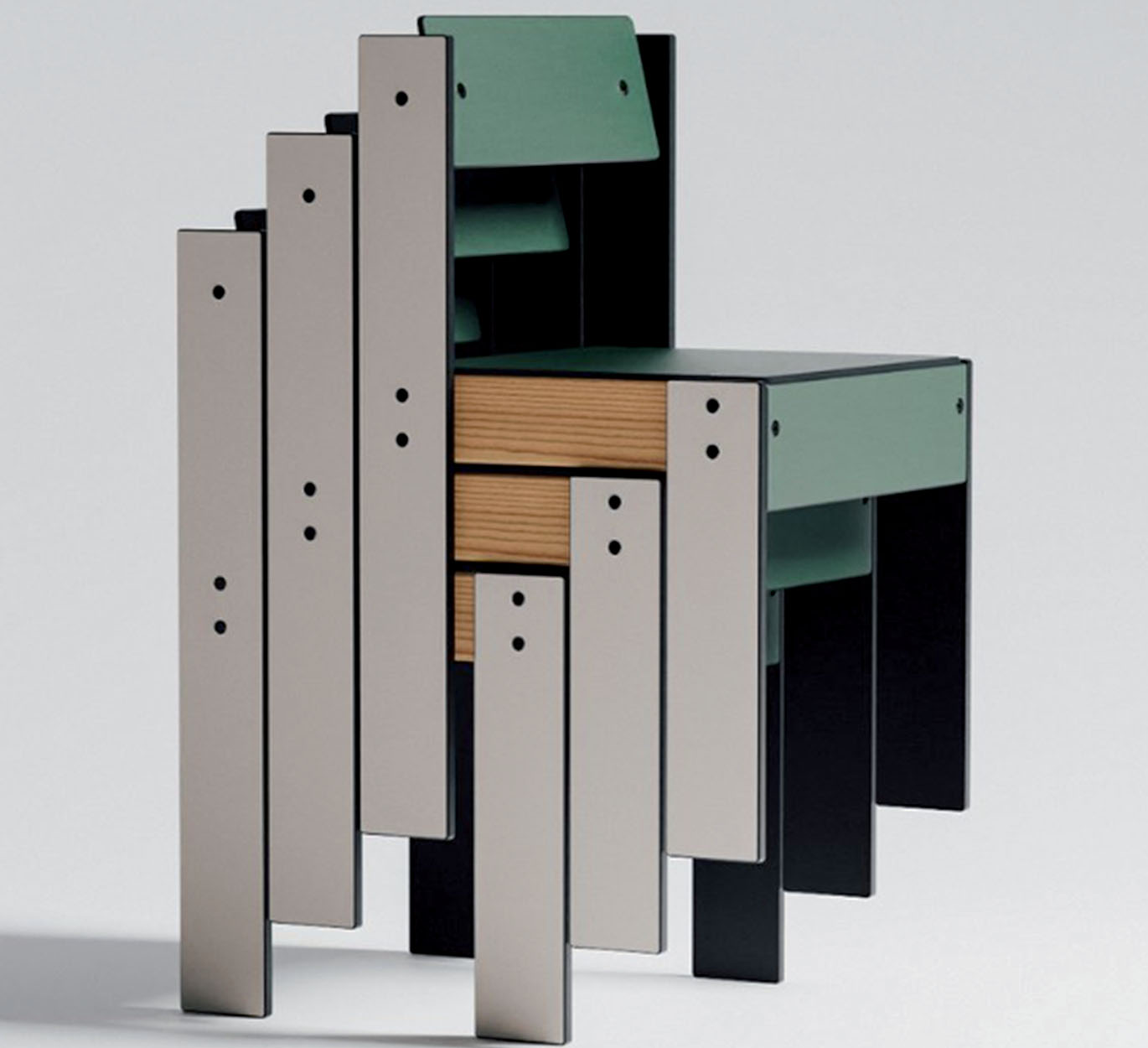 Chaises design fabriquées à partir de panneaux Trespa en fin de vie - réemploi
